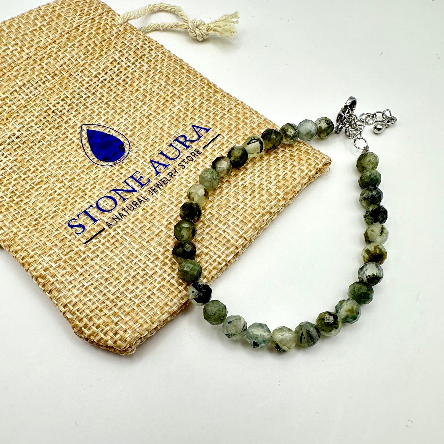 Prehnit mit Schörl (facettiert) Armband