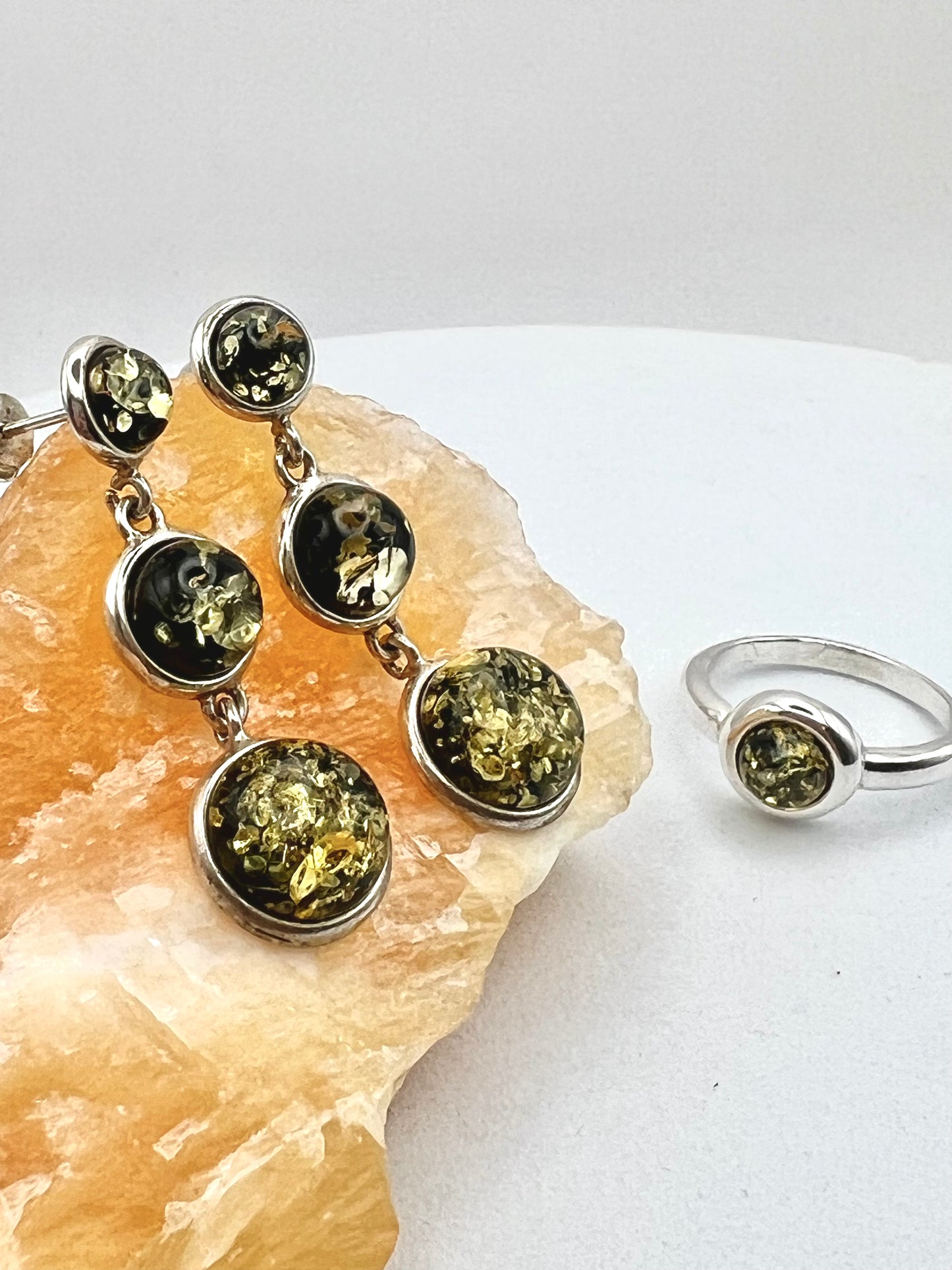 Set: Grüner Bernstein&925 Silber