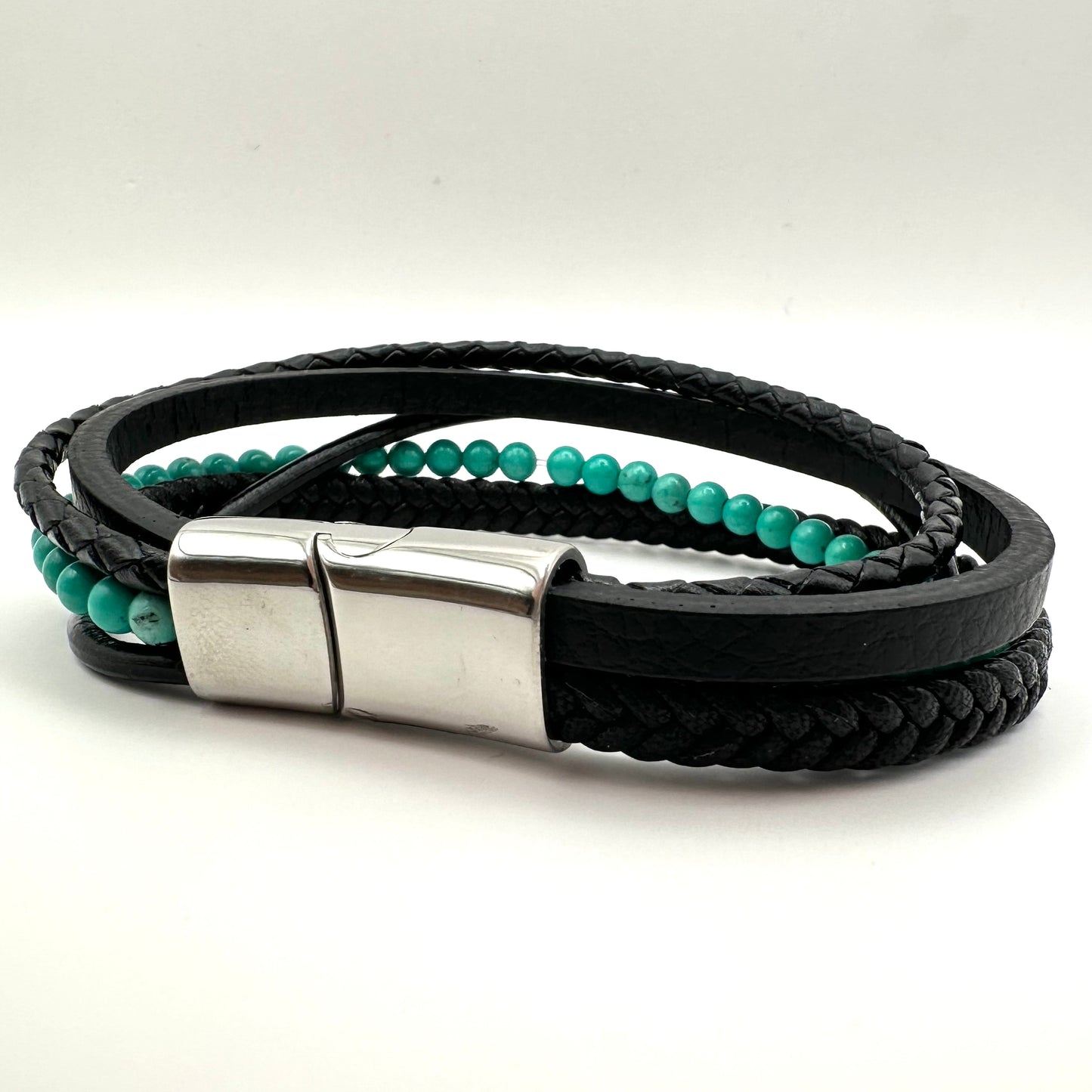 Herrenarmband: Malachit & Veganes Leder