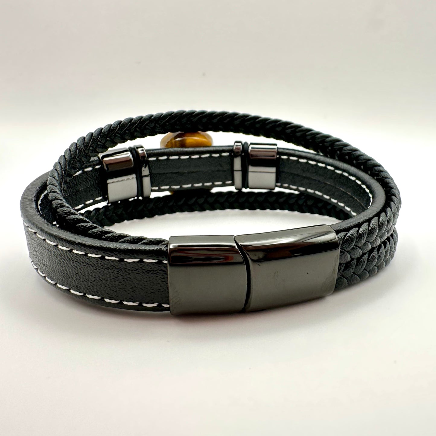 Herren-Lederarmband mit großem Tigerauge