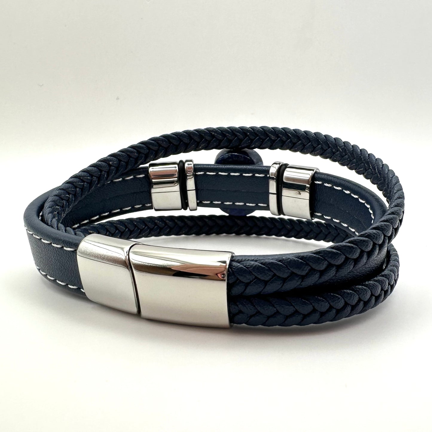 Herren-Lederarmband mit großem Lapislazuli