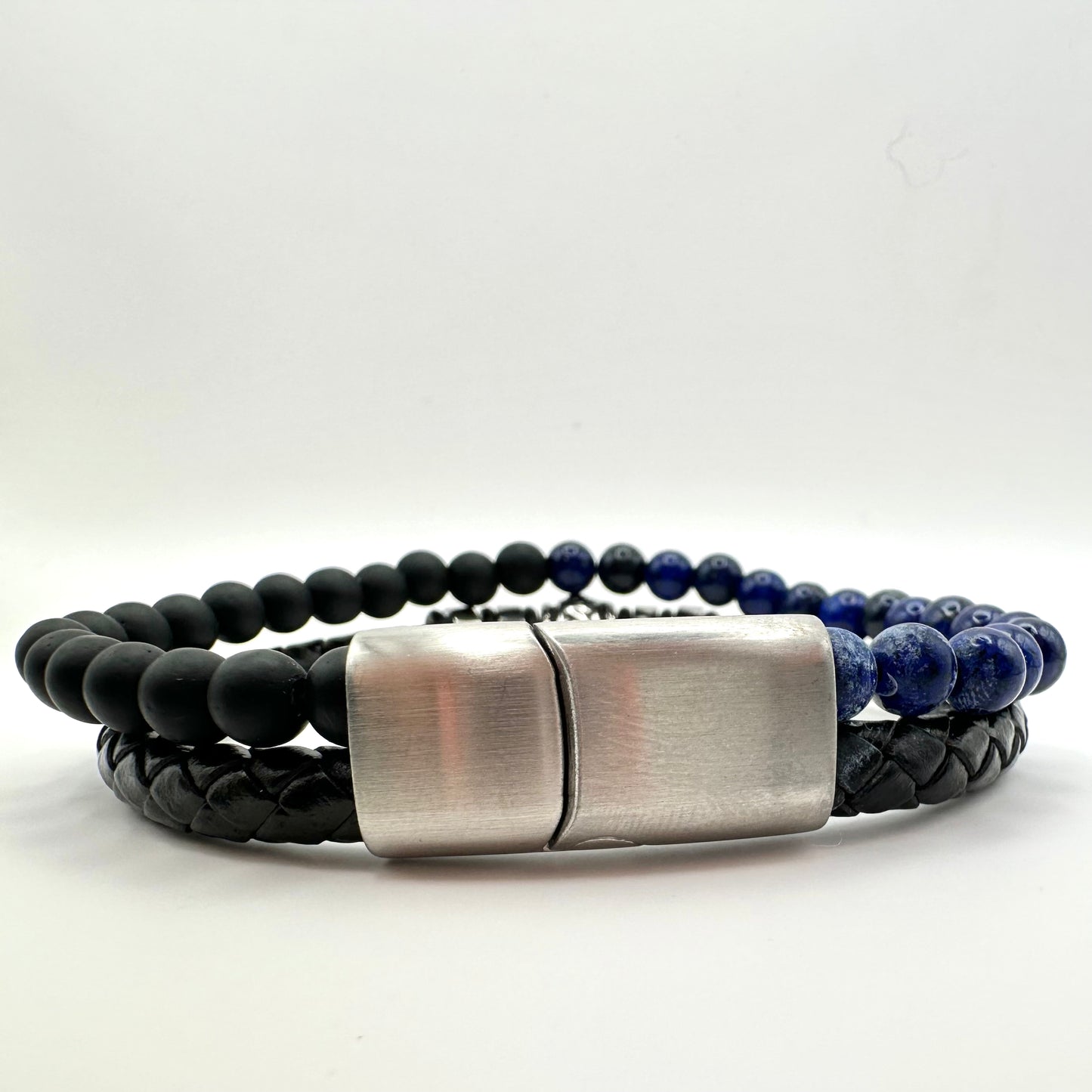 Herren-Lederarmband mit Lapislazuli und mattem Onyx