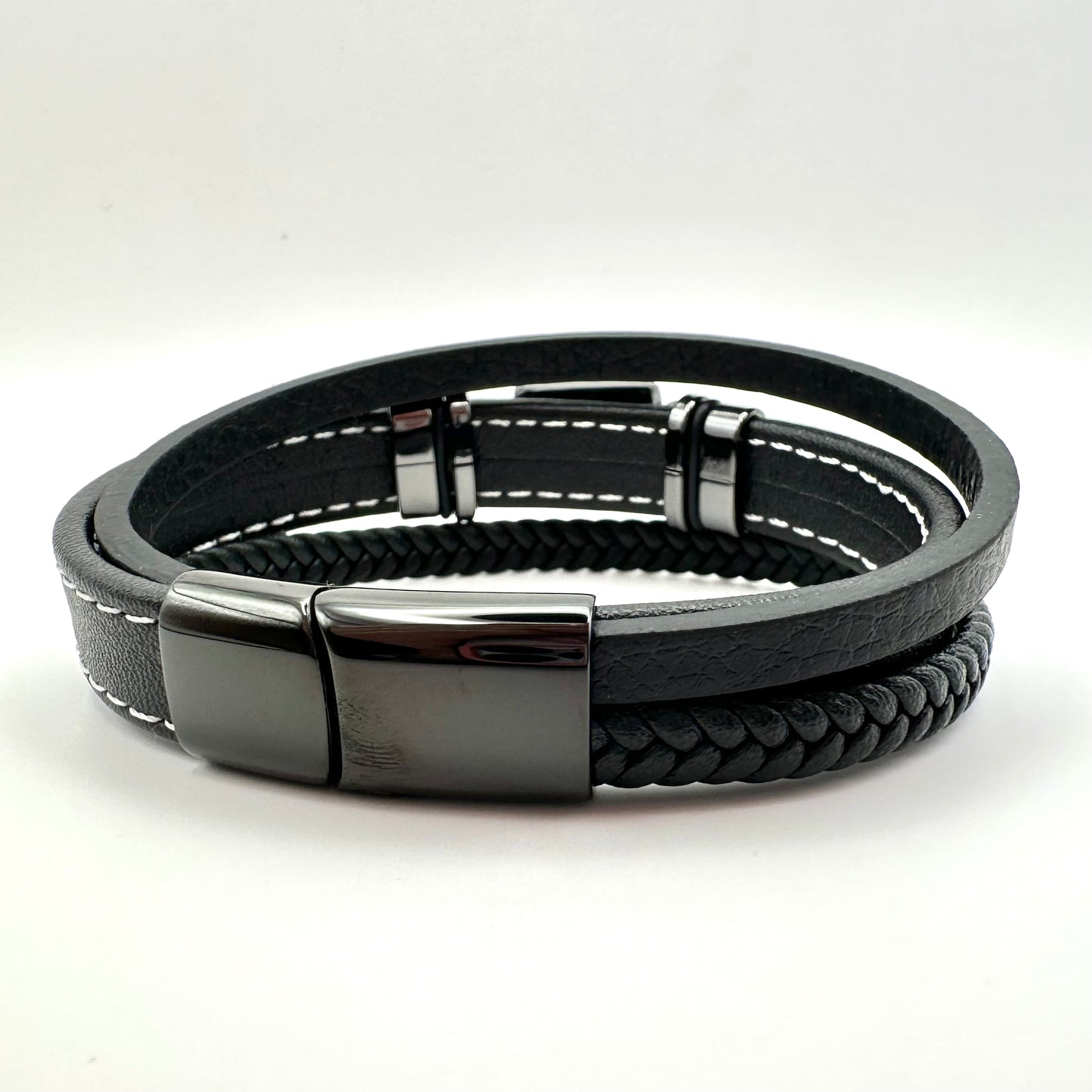 Herren-Lederarmband mit Obsidian-Statement