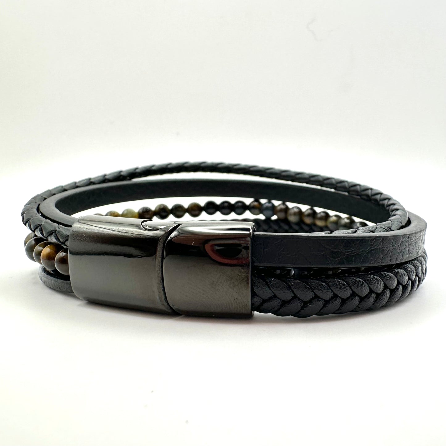 Herren Armband-Set aus Veganes Leder & Tigerauge