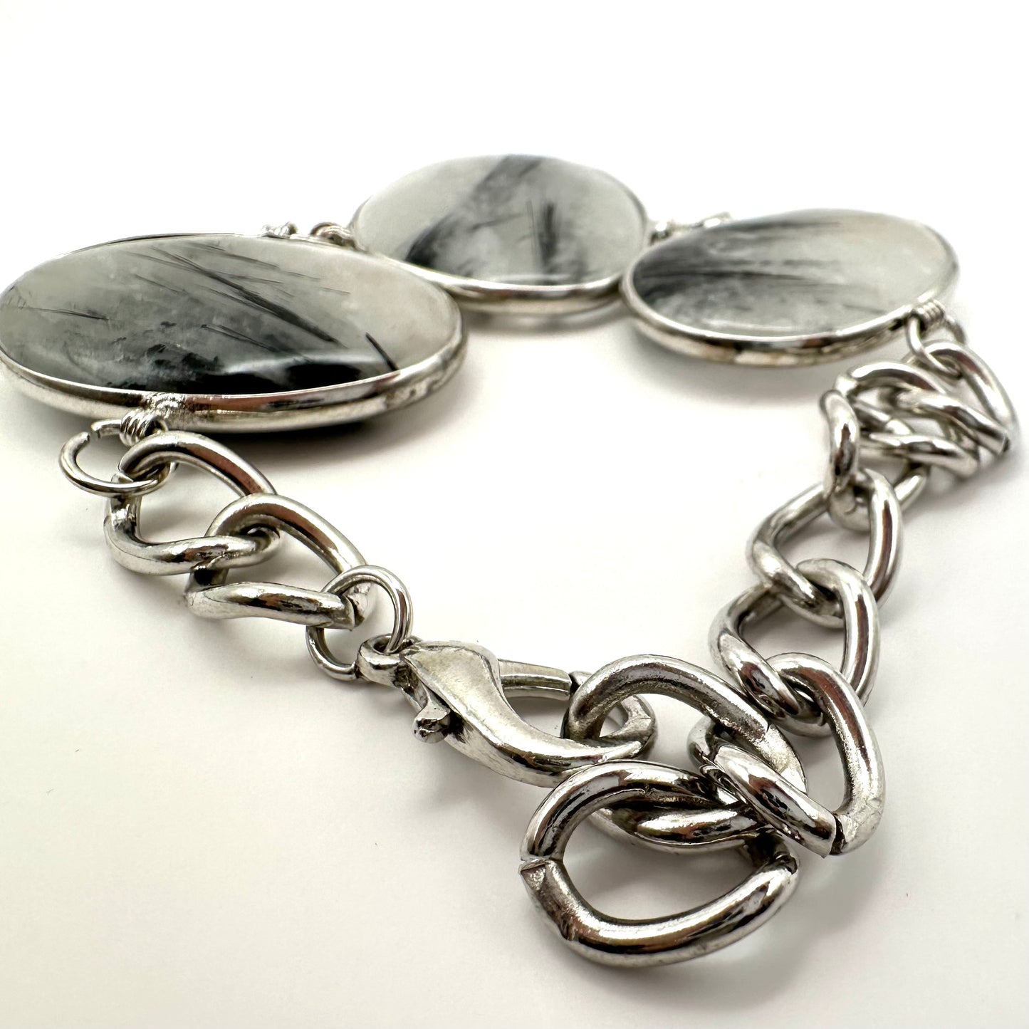 Armband mit Moosachat und Edelstahl