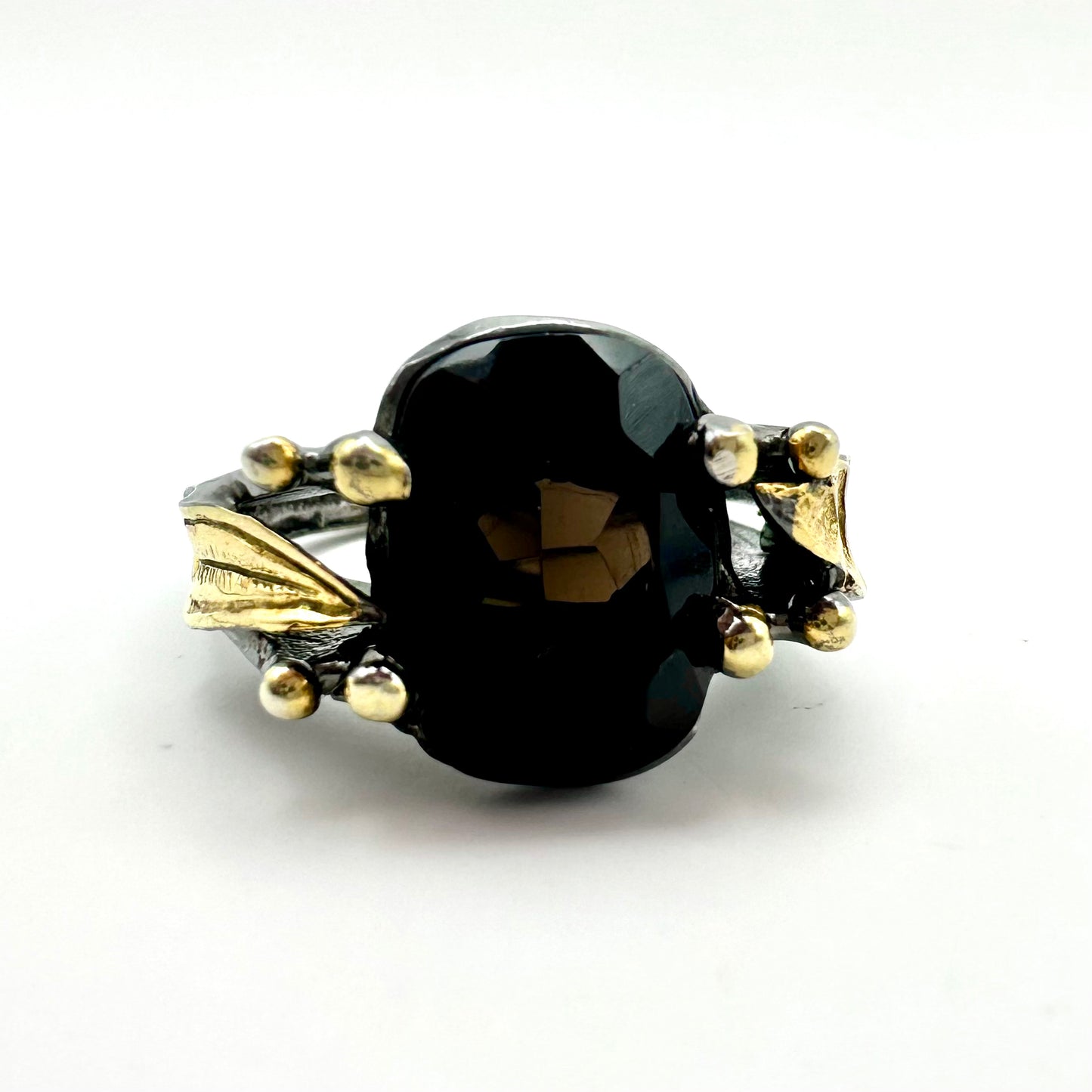 Damen-Ring „Dark Leaf“ aus Sterling-Silber & schwarzem Rauchquarz