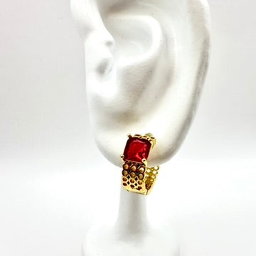 Breite Creolen „Ruby Honeycomb“ mit pink-rotem Glas