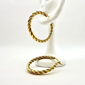 Mittlere Creolen „Golden Rope“ aus Edelstahl