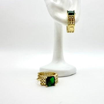 Breite Creolen „Emerald Mesh“ mit grünem Glas