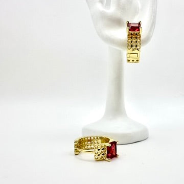 Breite Creolen „Ruby Honeycomb“ mit pink-rotem Glas