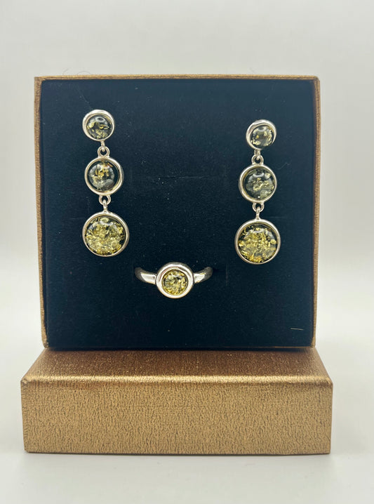 Set: Grüner Bernstein&925 Silber