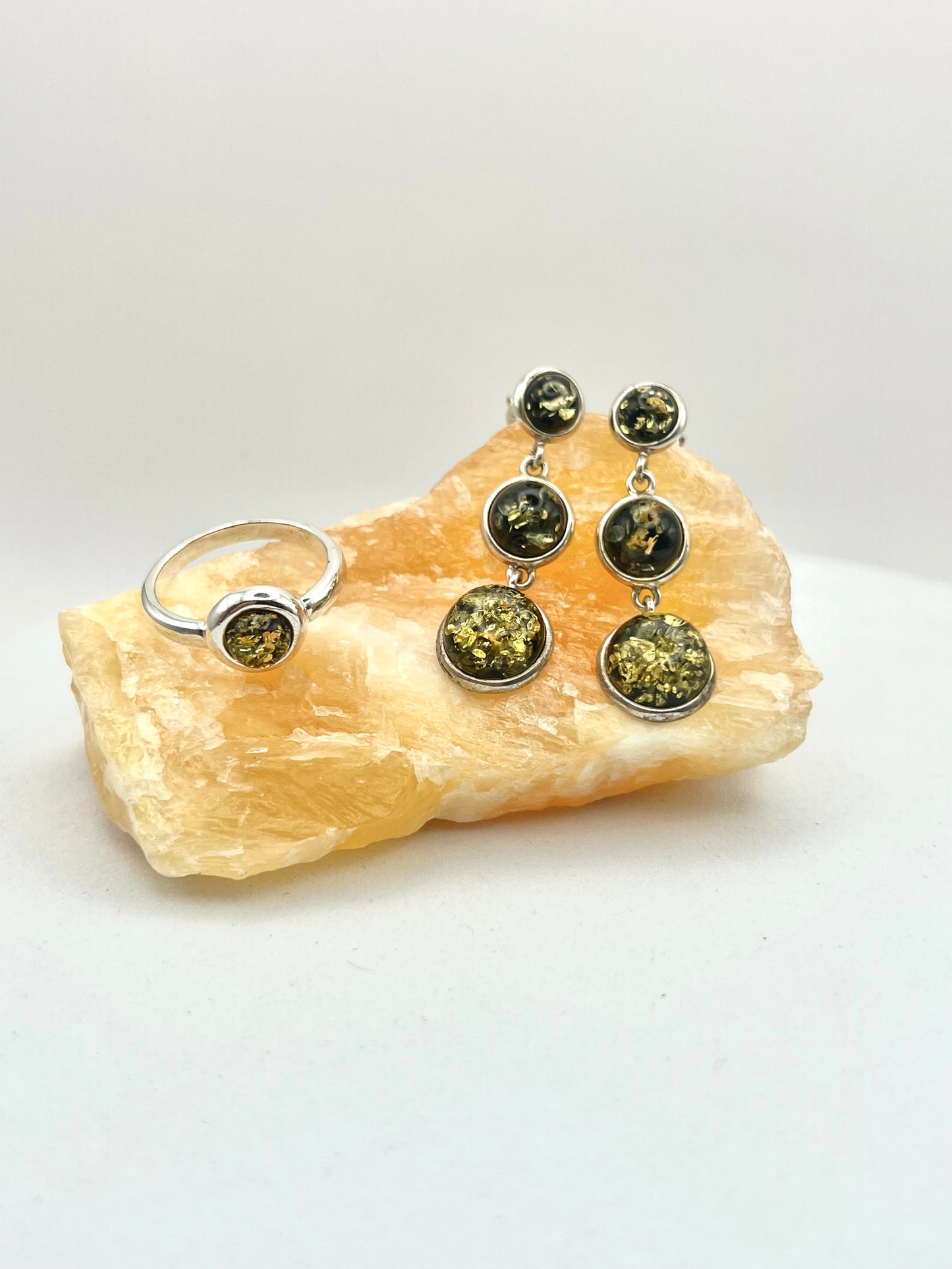 Set: Grüner Bernstein&925 Silber