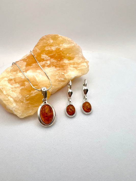 Set: Ovaler Bernstein in 925er Silber