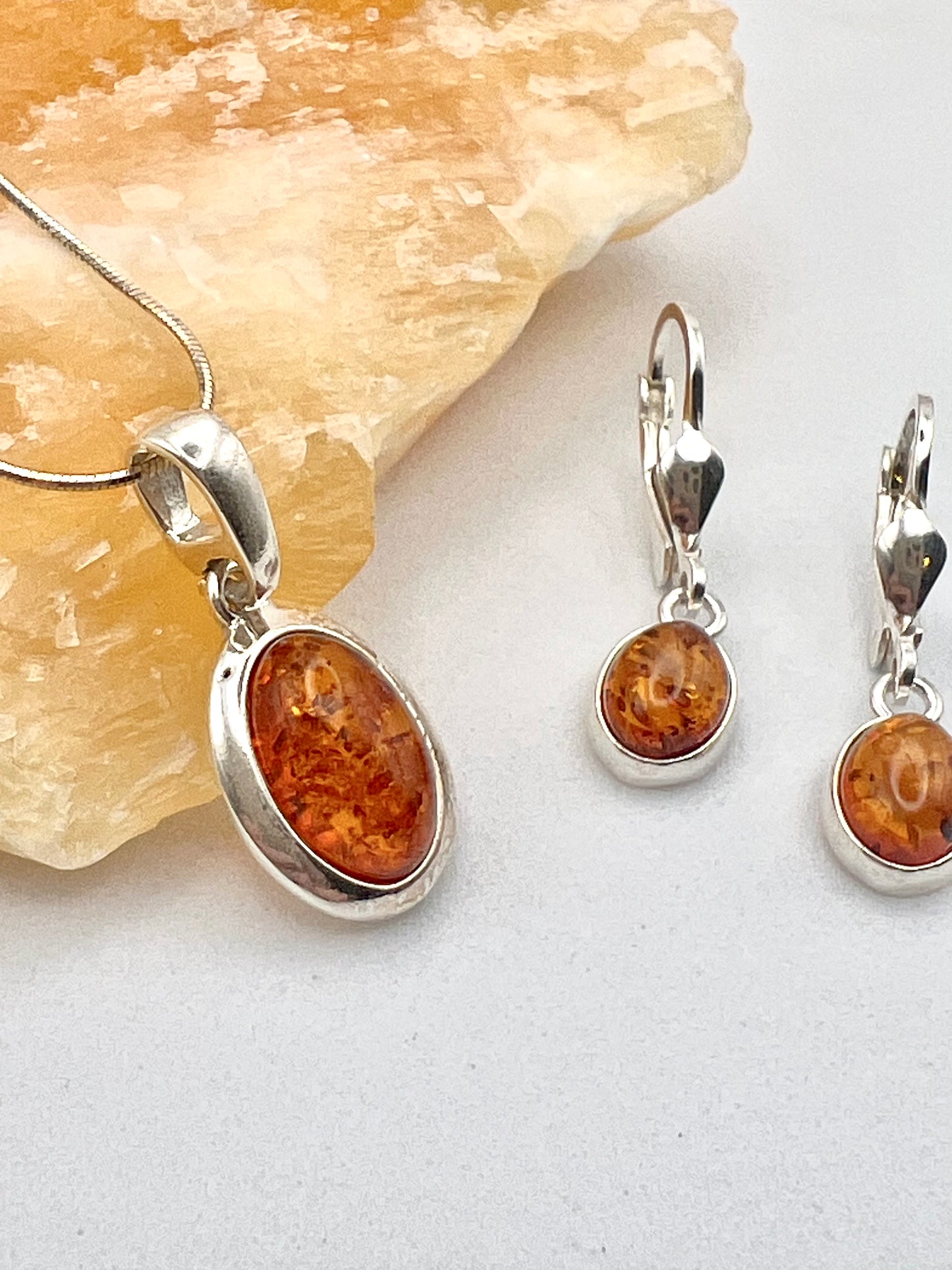 Set: Ovaler Bernstein in 925er Silber