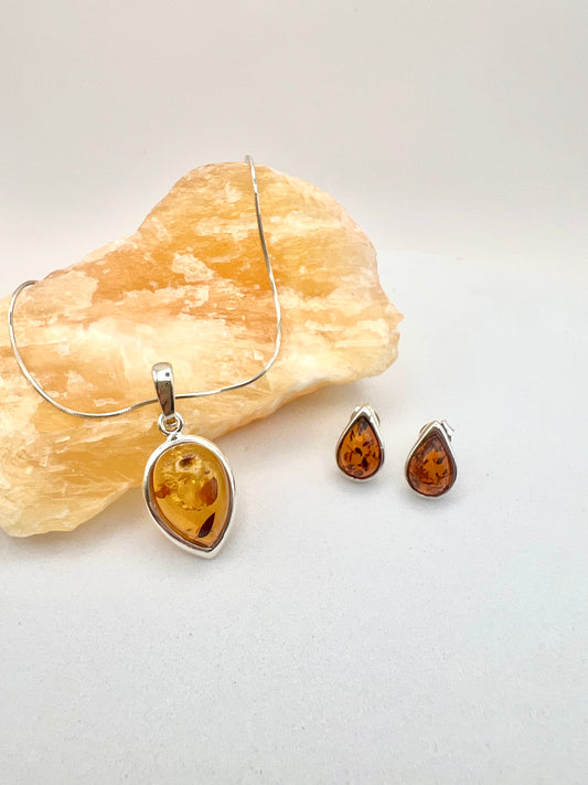 Komplettes Schmuck-Set: 925 Silber und Natur-Bernstein