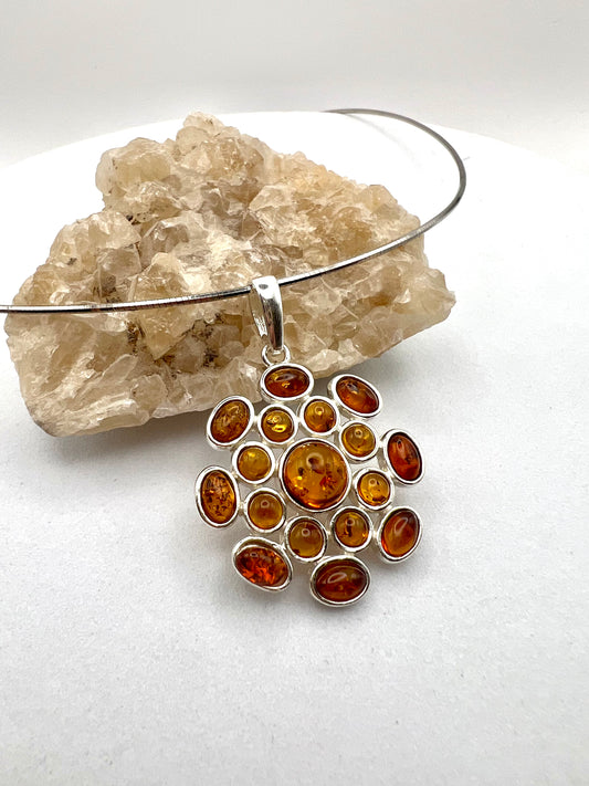 Statement-Halsreif "Bernstein-Blüte" | Silber-Mosaik