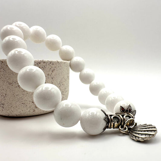 Weißer Nephrit Armband mit Muschel
