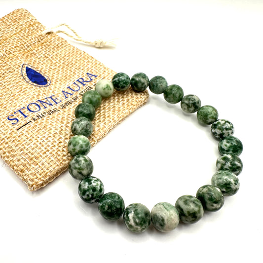 Stilvolles Armband aus grünem  Baumachat( Kugel 8 mm)