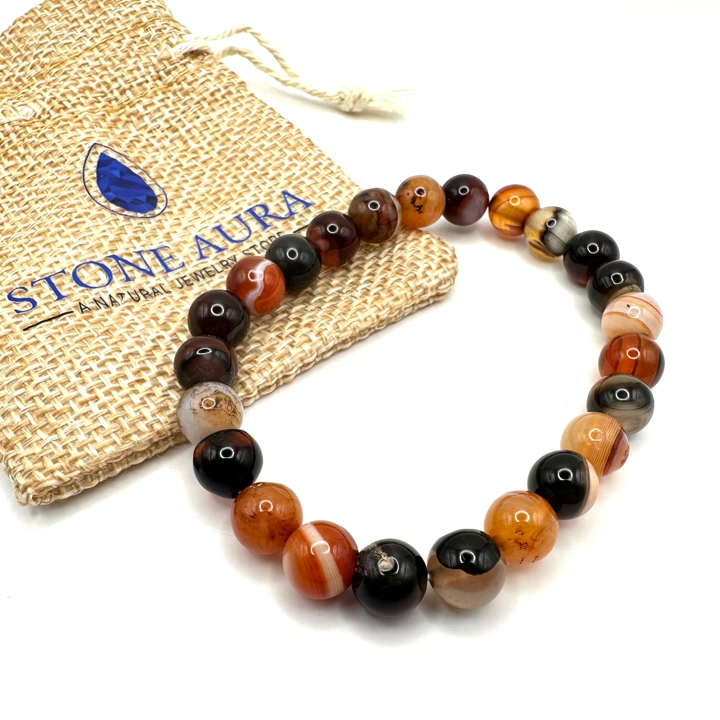 Markantes Armband aus Achat (Kugel 8 mm)