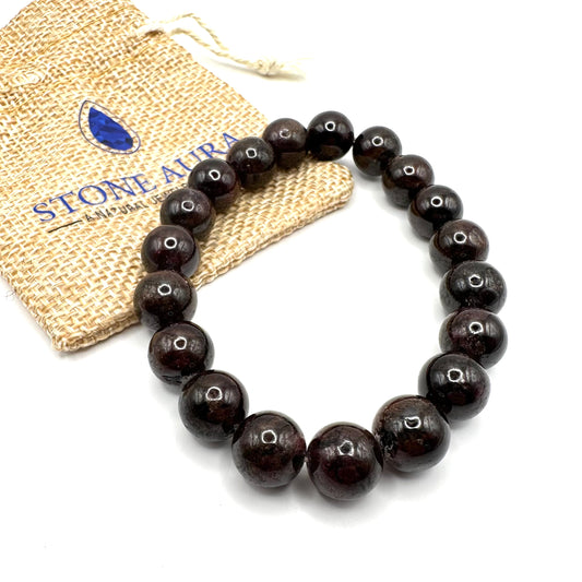 Tiefrotes Armband aus Granat (Kugel 10 mm)