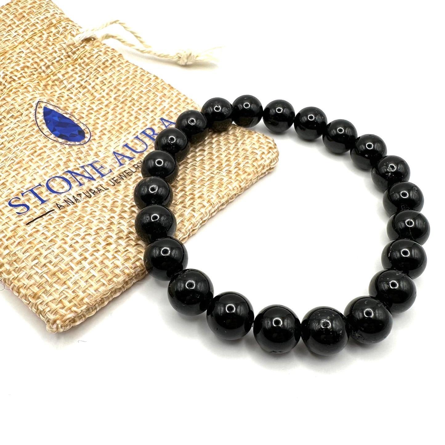 Elegantes Armband aus Schwarz Onyx (Kugel 8 mm)