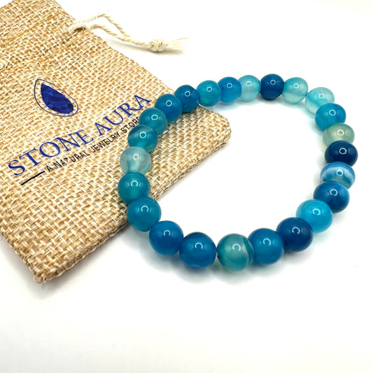 Beruhigendes Armband aus blauem Achat (Kugel 8 mm)