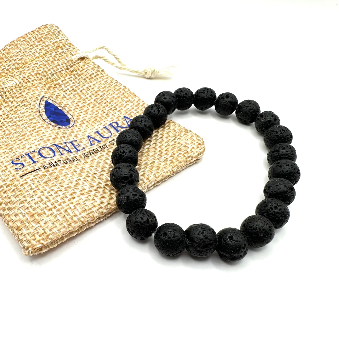 Markantes Armband aus echtem Lavastein (Kugel 8 mm)