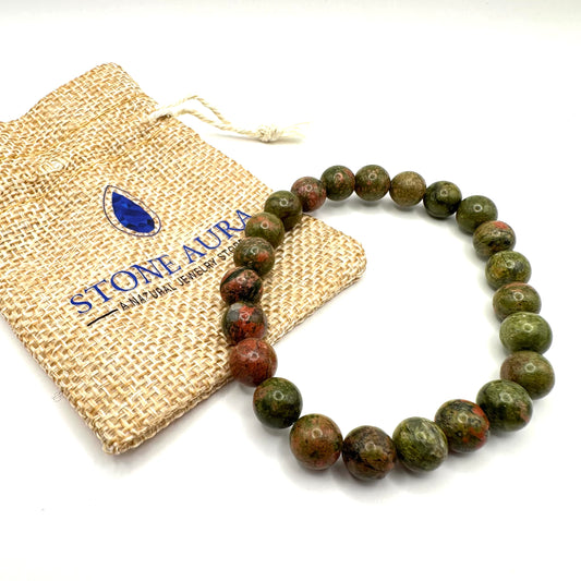 Auffälliges Armband aus Unakit (Kugel 8 mm)