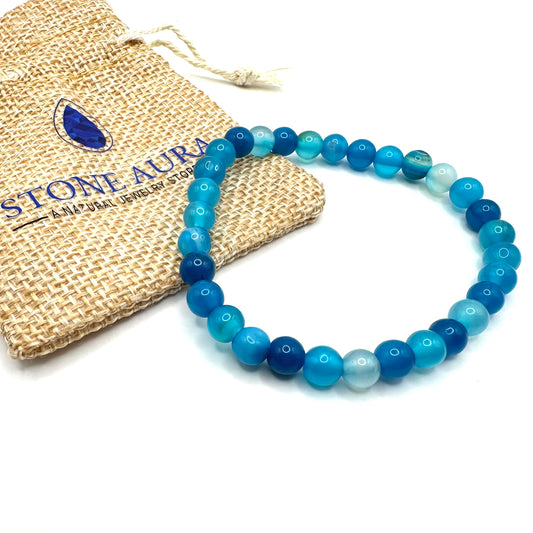 Beruhigendes Armband aus blauem Achat (Kugel 6 mm)