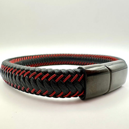 Herren-Armband „Nexus Weave“ in Schwarz & Rubinrot