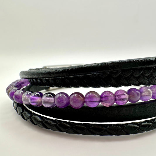 Herren-Armband „Amethyst Night“ im Multi-Layer-Look