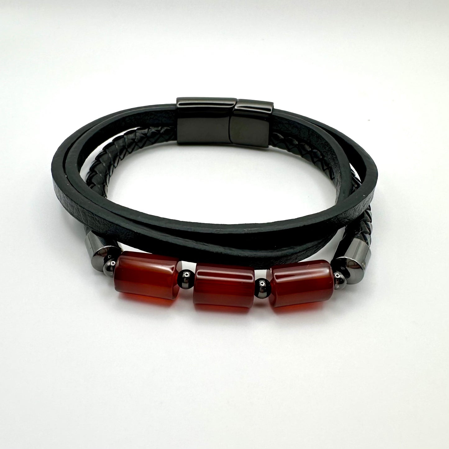 Herrenarmband Karneol und Veganes Leder