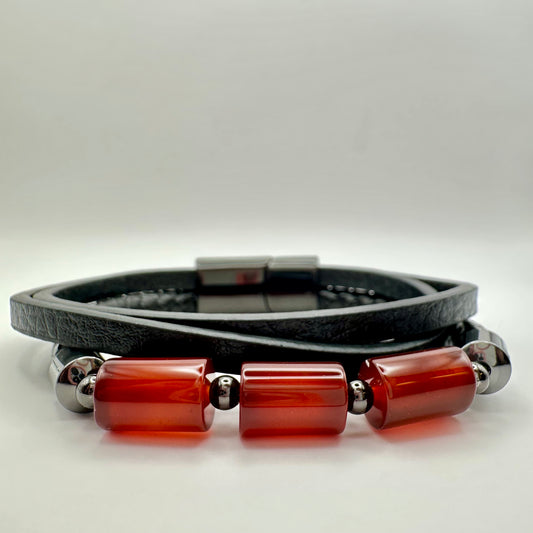 Herrenarmband Karneol und Veganes Leder