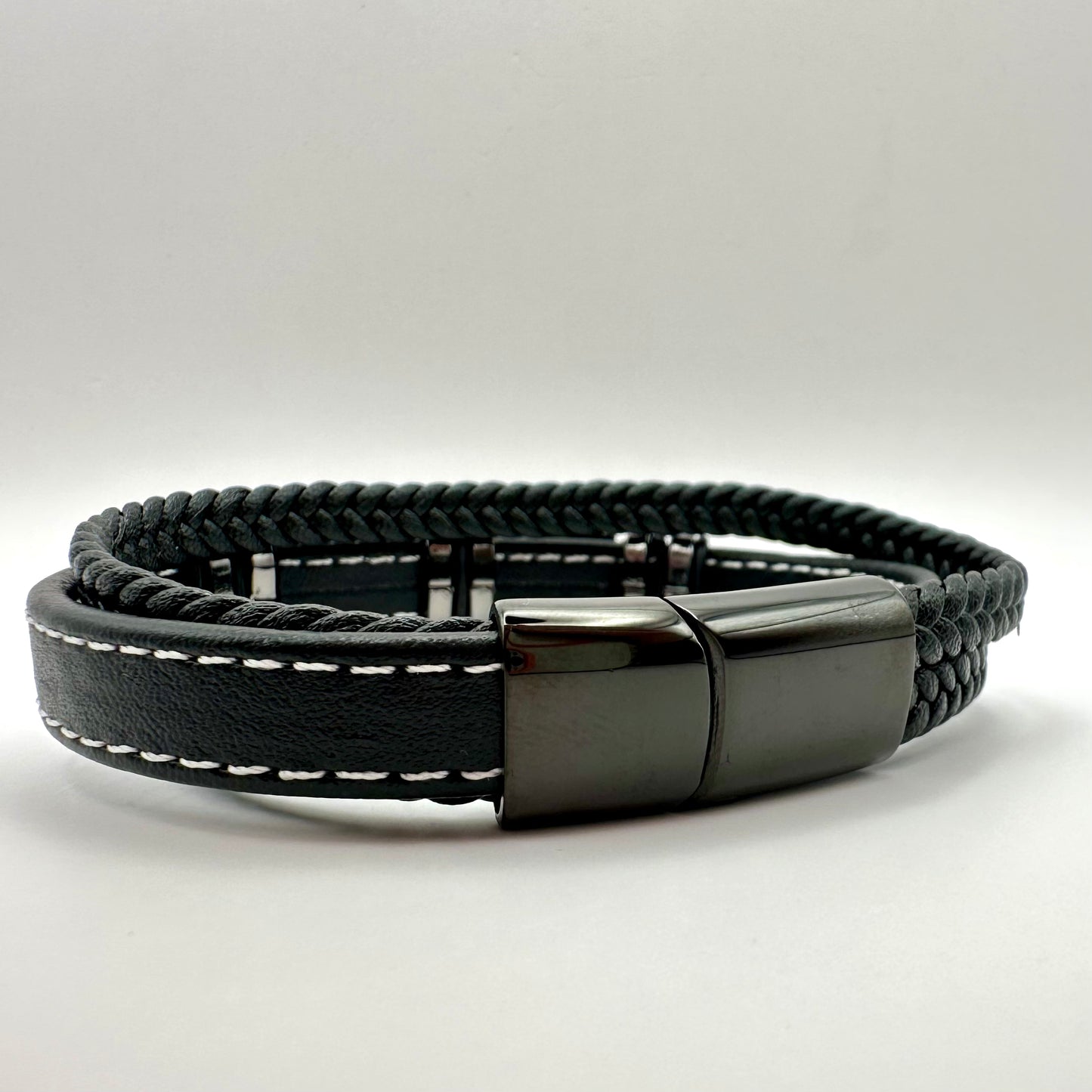 Herren-Armband „Obsidian Multi-Layer“ in Schwarz & Chrom