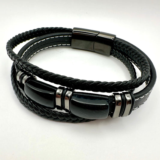 Herren-Armband „Obsidian Multi-Layer“ in Schwarz & Chrom