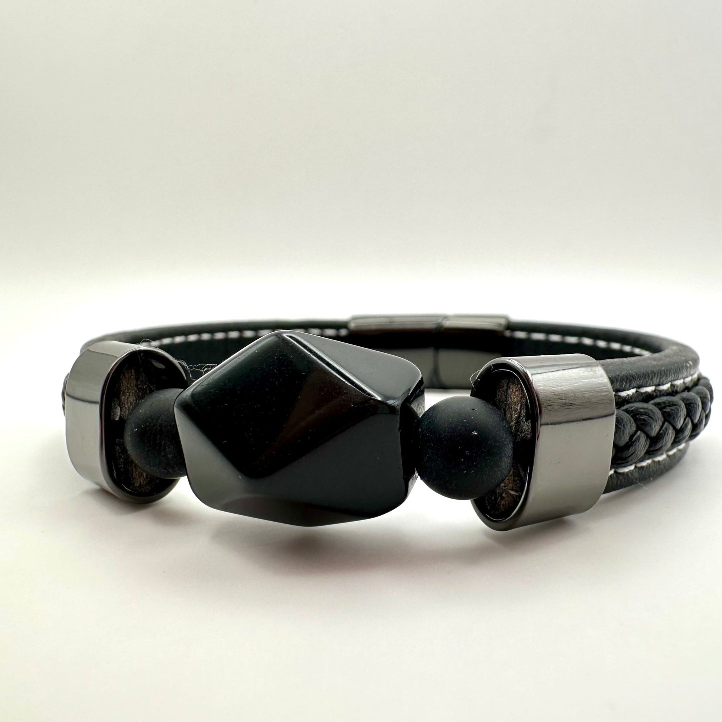 Herren-Lederarmband "Geometric Onyx"