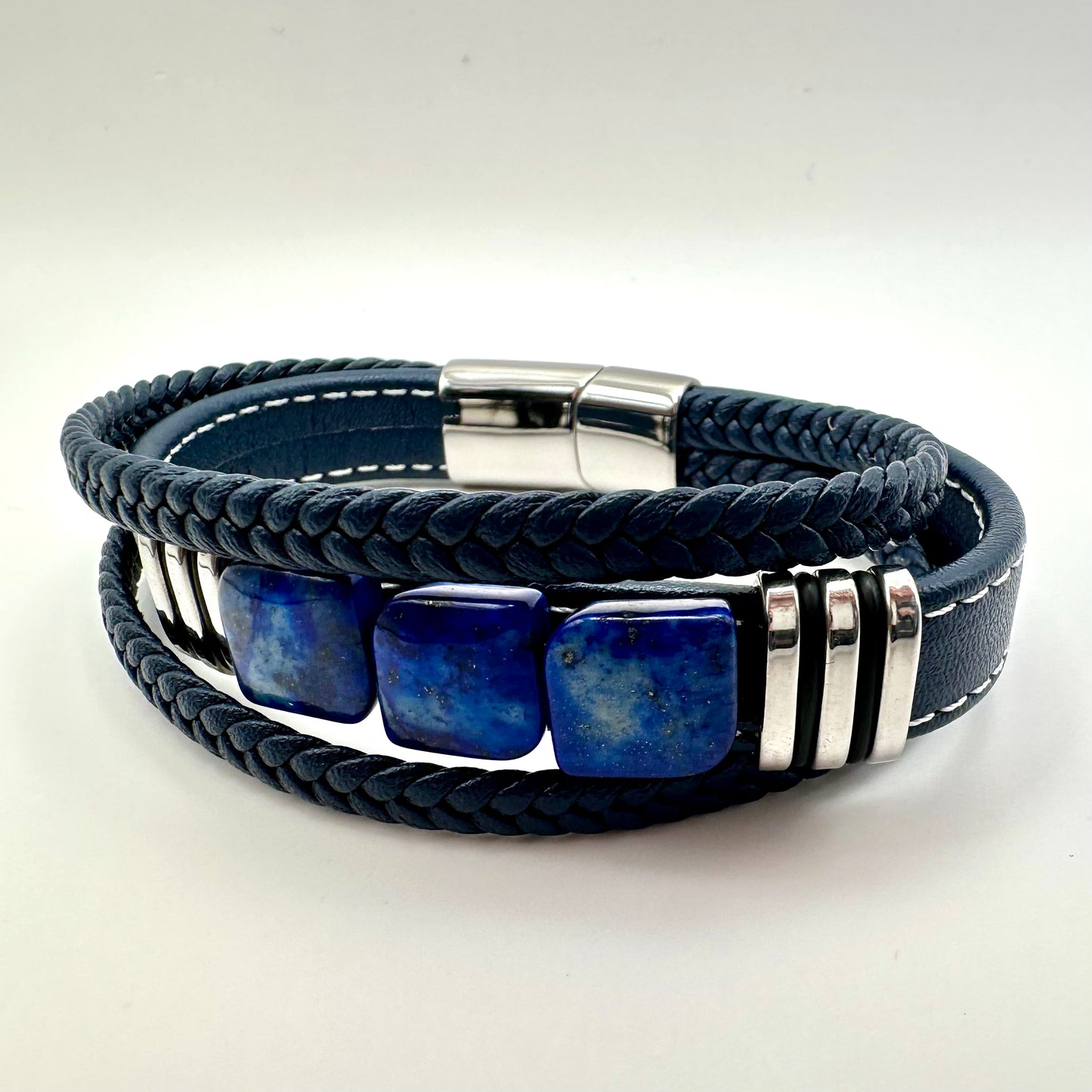 Herren Lederarmband mit Lapislazuli