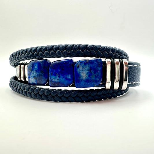 Herren Lederarmband mit Lapislazuli