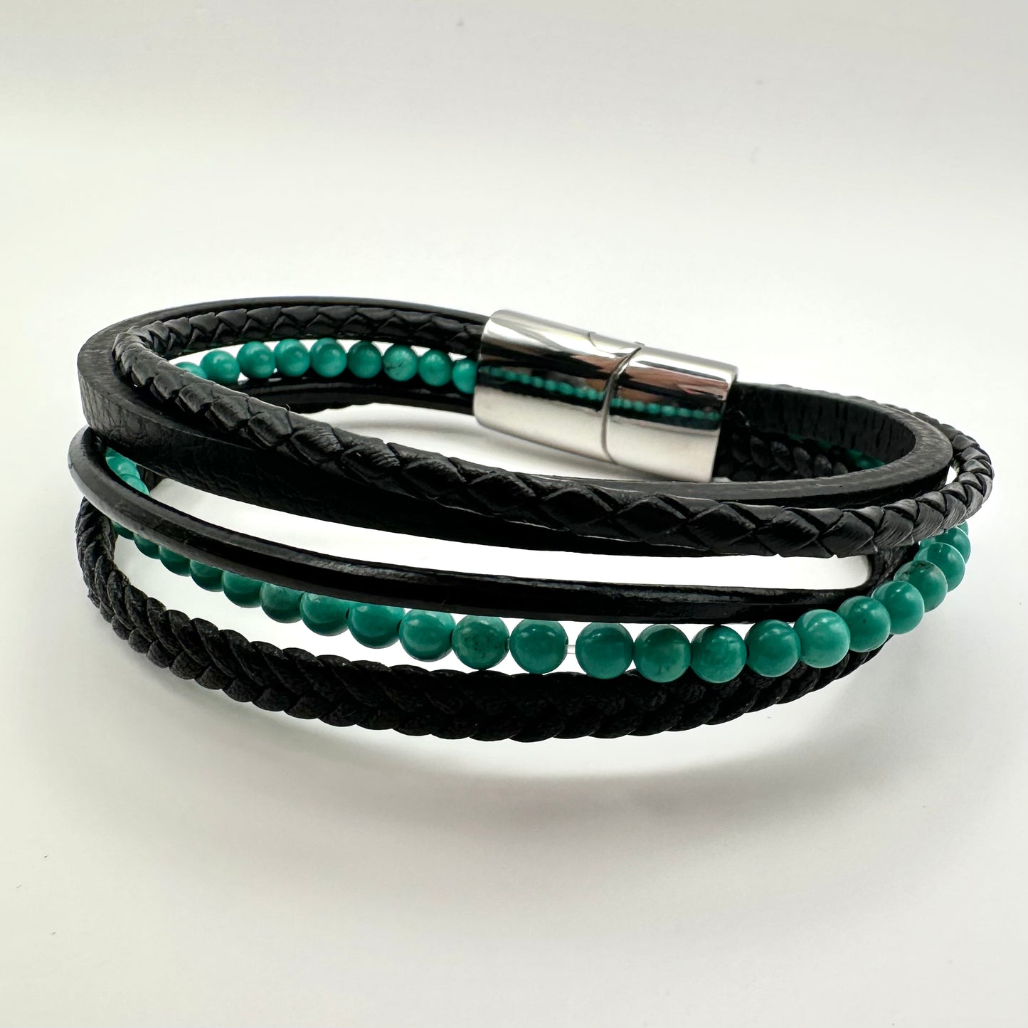 Herrenarmband: Malachit & Veganes Leder