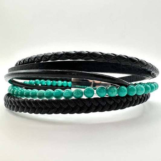 Herrenarmband: Malachit & Veganes Leder