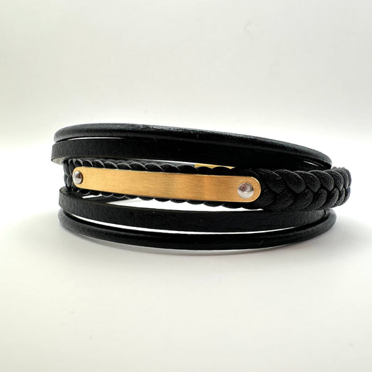 Herren-Lederarmband mit goldener ID-Platte