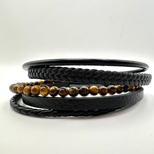 Mehrlagiges Lederarmband mit Tigerauge-Perlen