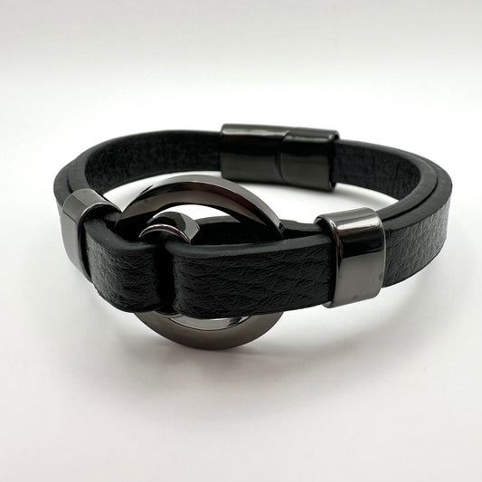Herren-Lederarmband mit markantem Hematit
