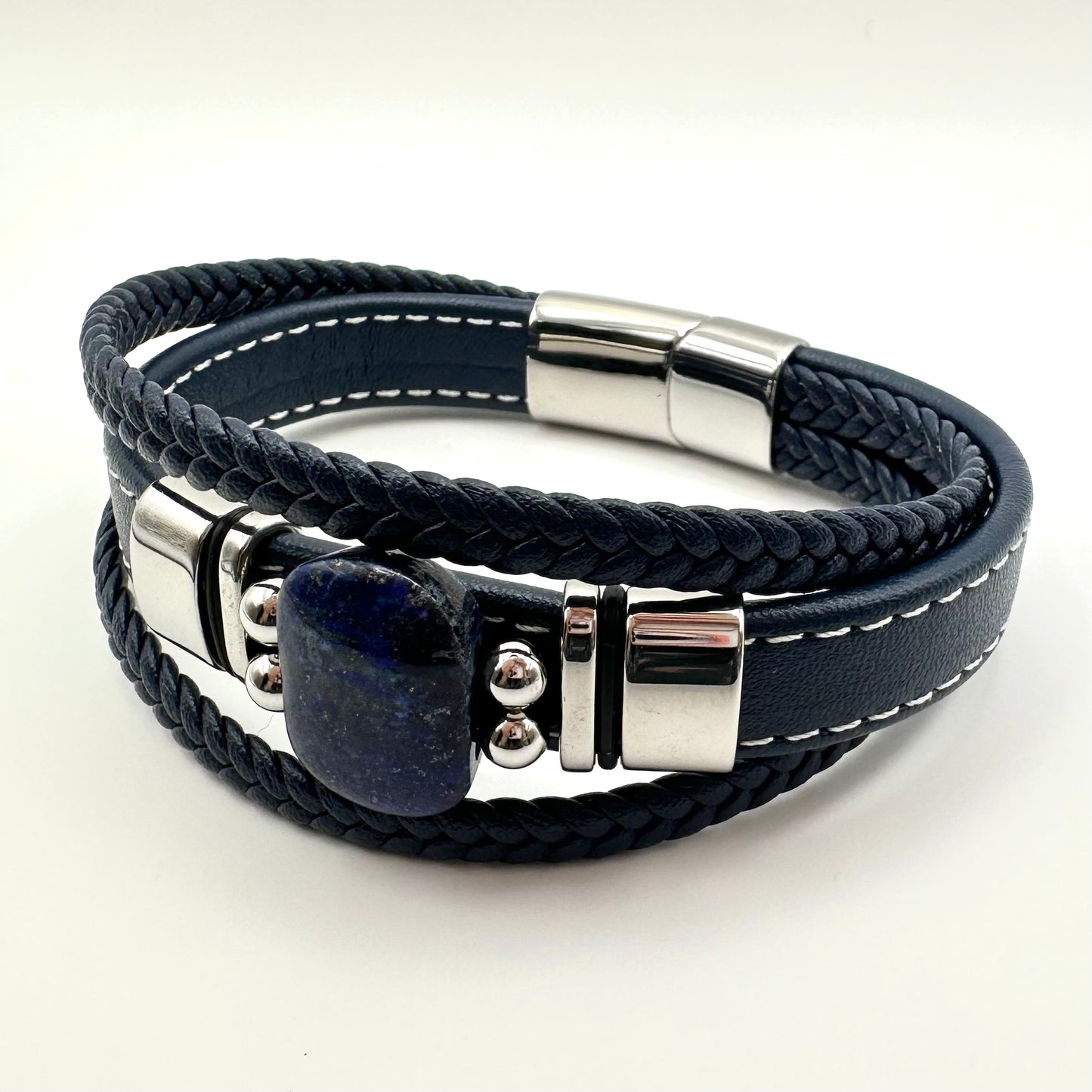 Herren-Lederarmband mit großem Lapislazuli