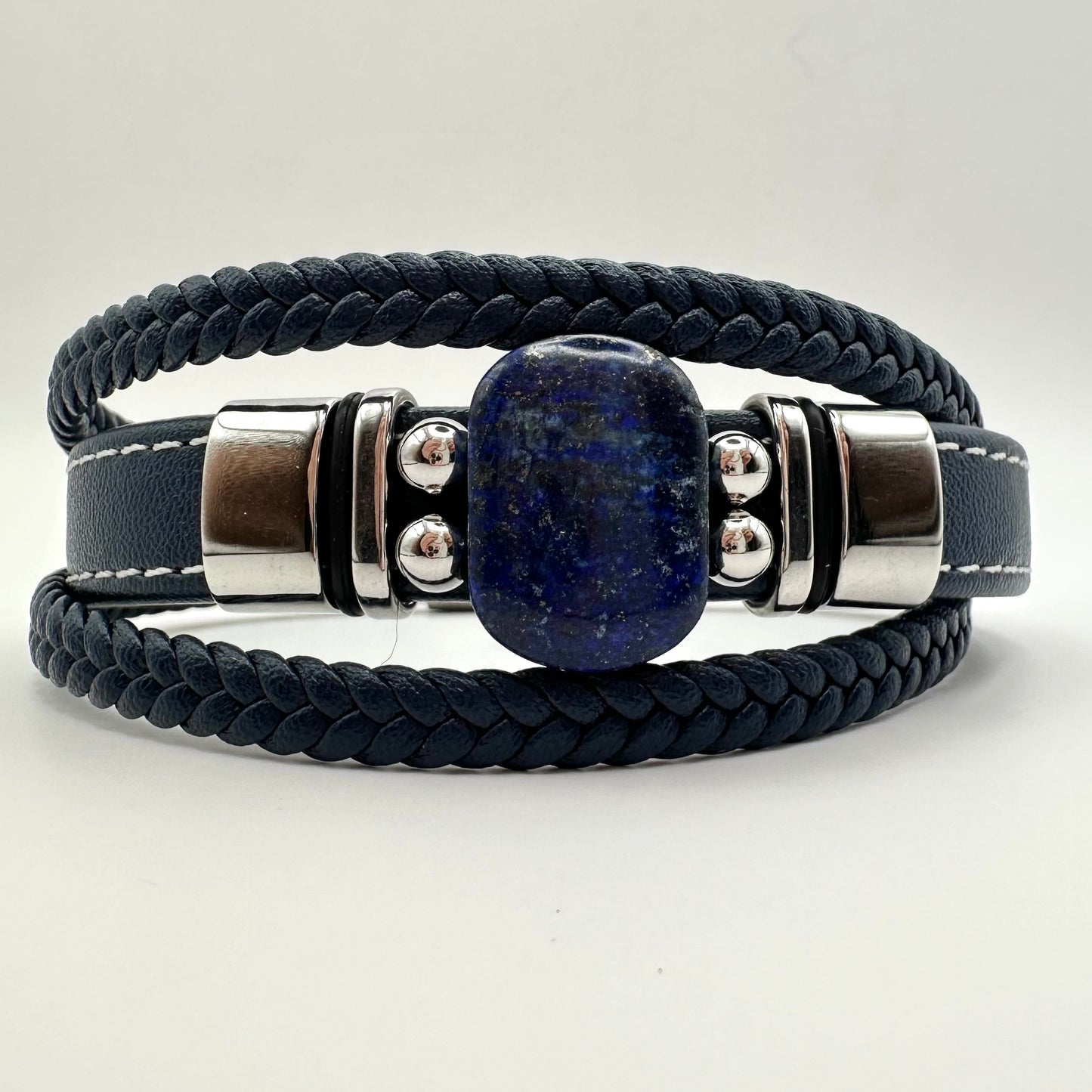 Herren-Lederarmband mit großem Lapislazuli