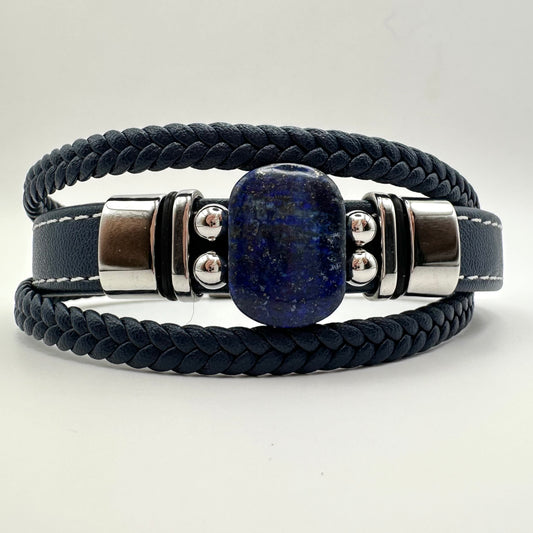 Herren-Lederarmband mit großem Lapislazuli