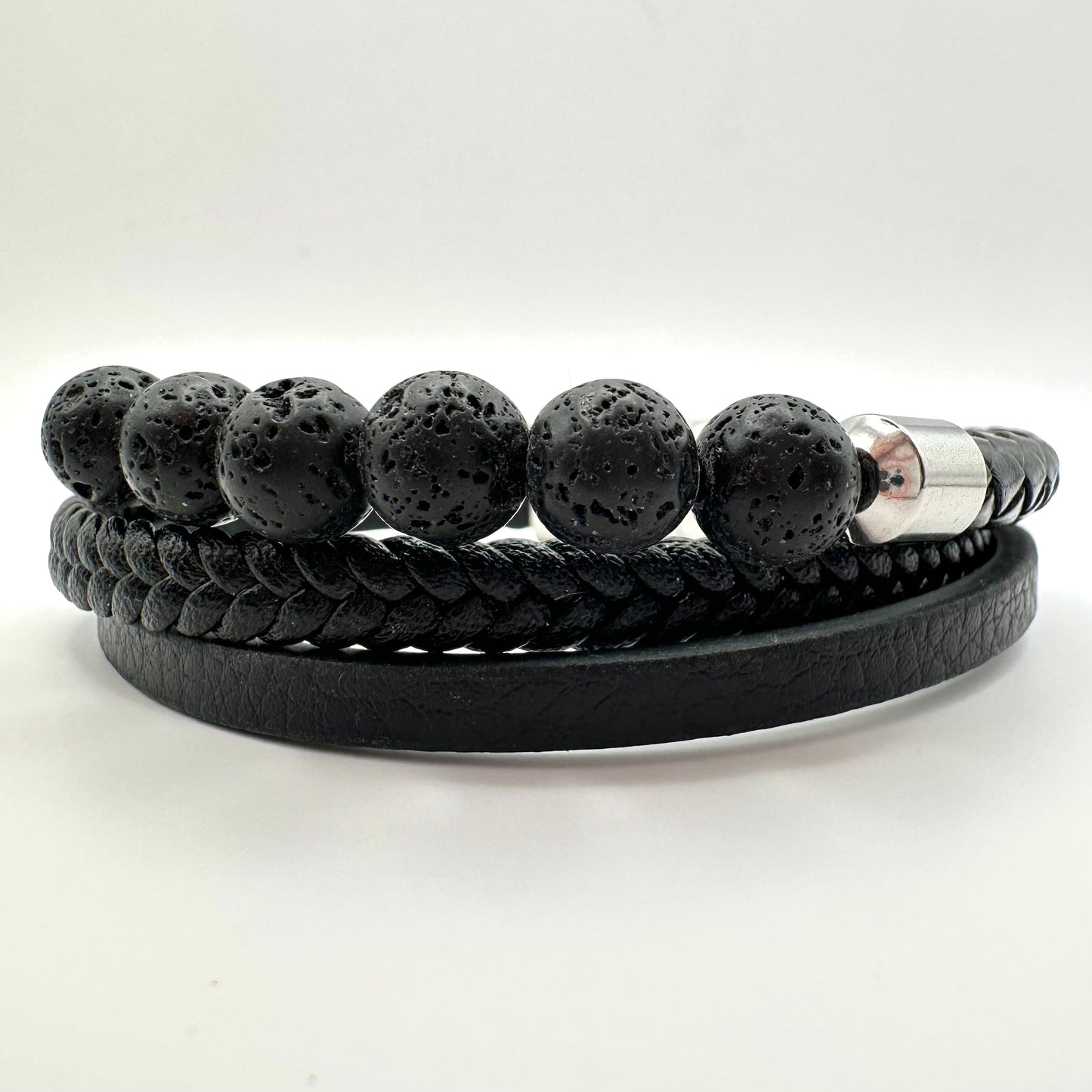 Herren-Lederarmband mit Lavastein-Perlen