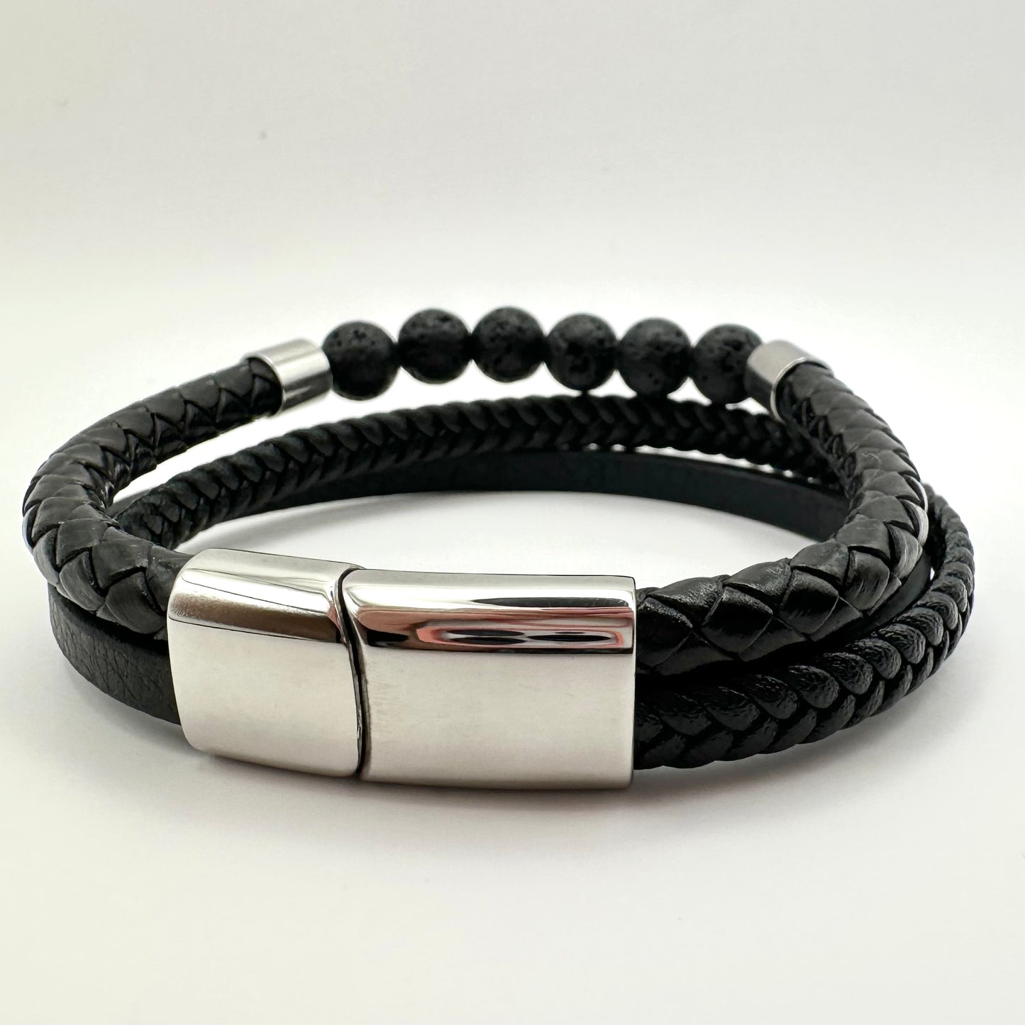 Herren-Lederarmband mit Lavastein-Perlen