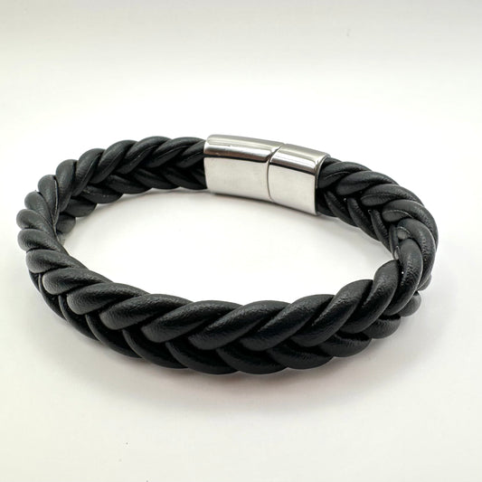Klassisches Geflochtenes Lederarmband mit Silber-Verschluss