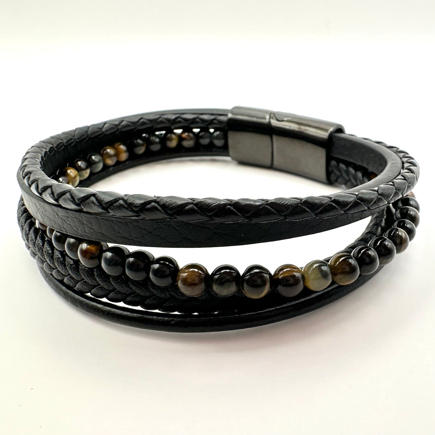 Herren Armband-Set aus Veganes Leder & Tigerauge